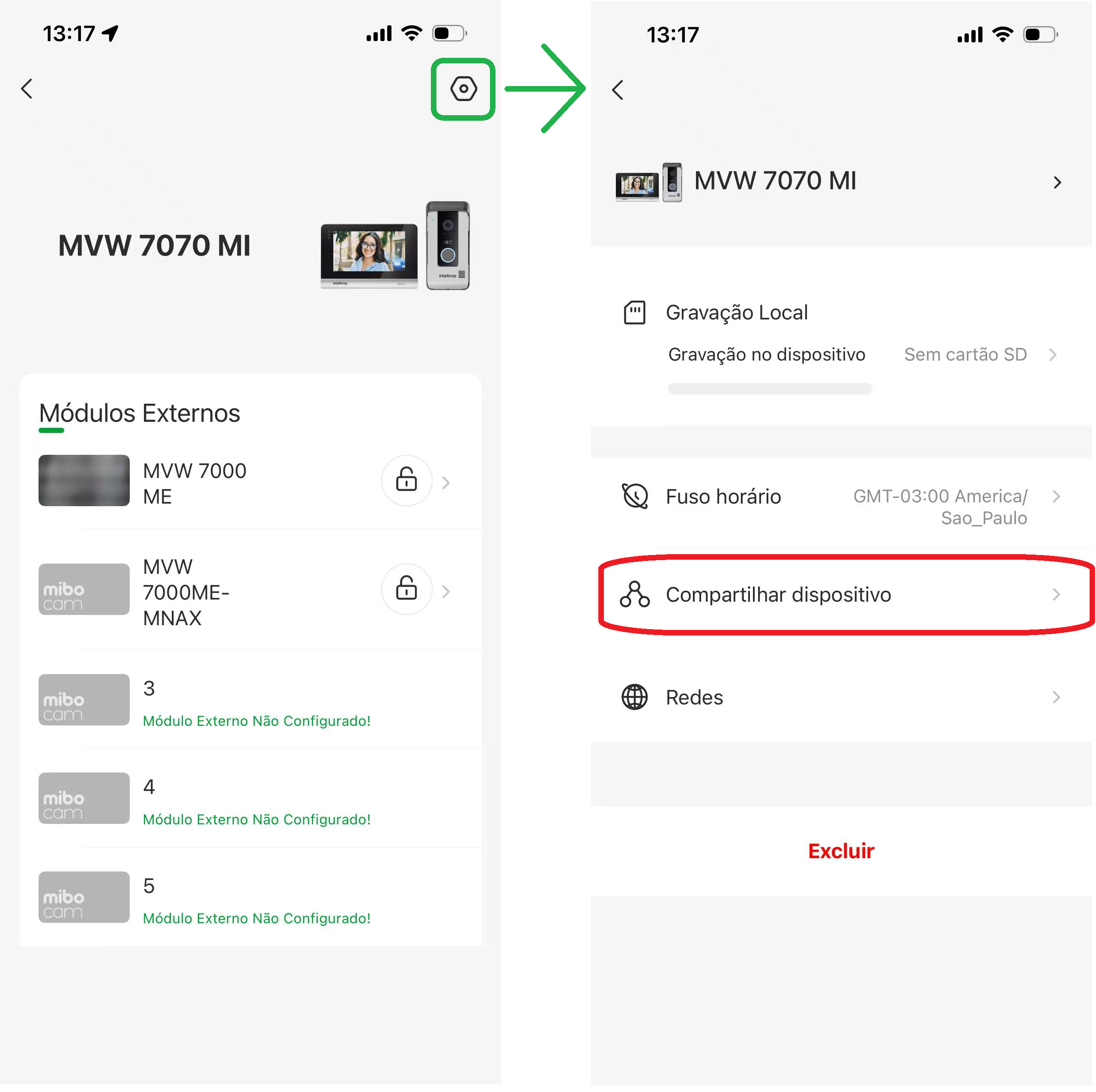 Compartilhamento do Dispositivo pelo Módulo Interno